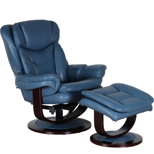 Roscoe Swivel Pedestal Recliner & Ottoman in Blue Top Grain Leather